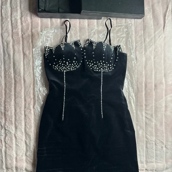 Saint Laurent Black Mini Dress with Pearl Accents - Picture 1 of 4